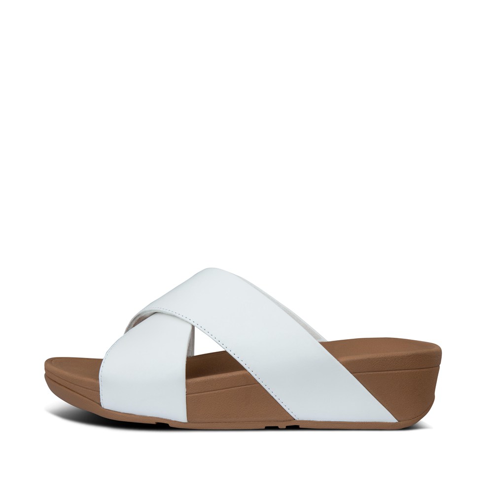 Fitflop Womens Slides - Lulu Leather Cross - White - 275-ZJSVRX